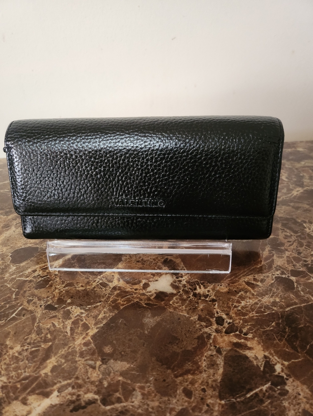 Mario Valentino Black Pebbled Leather Long Wallet EUC - Picture 12 of 15